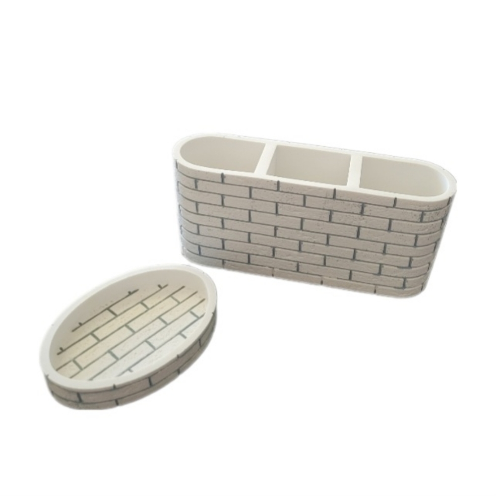 Subway Tile Toothbrush Holder and Soap Dish
